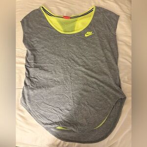 Nike Women's Gray and Neon Yellow Muscle Tee